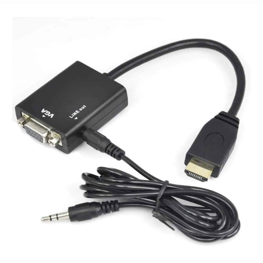 Adaptador VGA (macho) a HDMI (hembra) con salida de Audio 3.5mm y