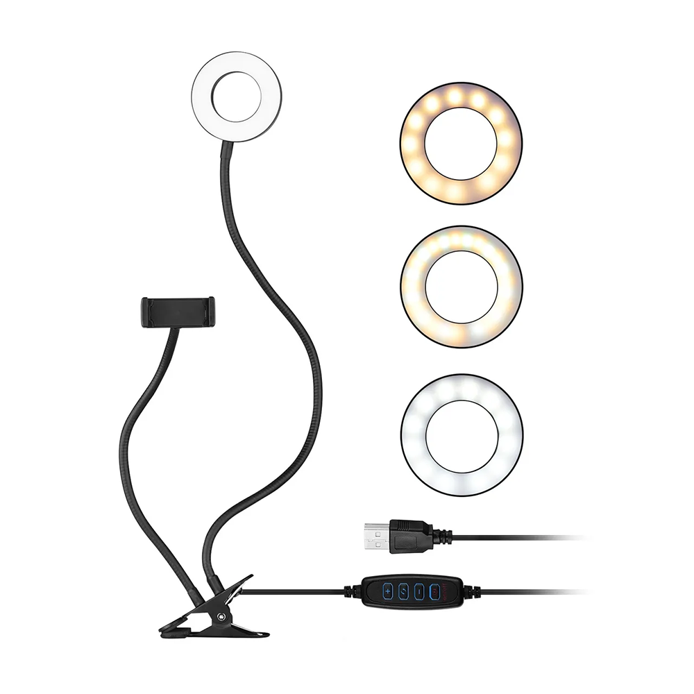 Aro de luz led 6 pulgadas 16cm con control en cable USB 3 tipos de luz 10  nivelez de iluminacion