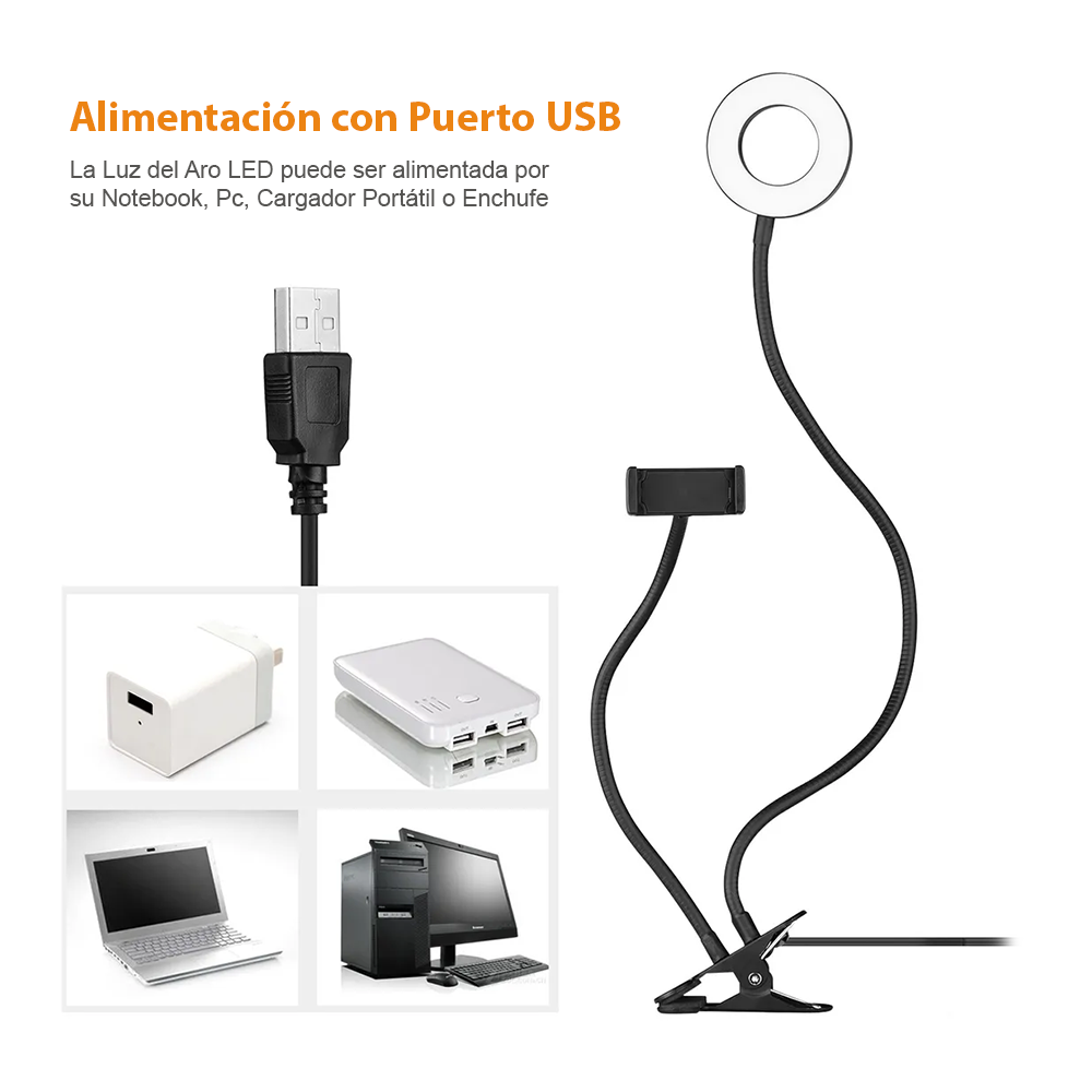 Aro de Luz para Móvil Anillo LED USB Para Tablet Portátil