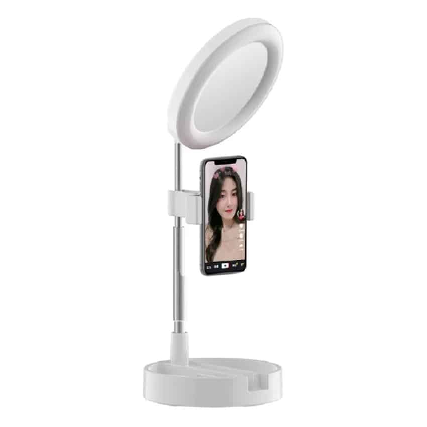 Aro de luz led 16cm con espejo make up y soporte de celular – blanco – SIPO