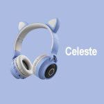 Audífonos inalámbricos Cat Ear - BT028, RGB, micrófono-Celeste