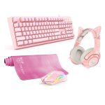 Cyber Pack Pink 4 en 1-Audífonos + Teclado + Mouse + Mousepad