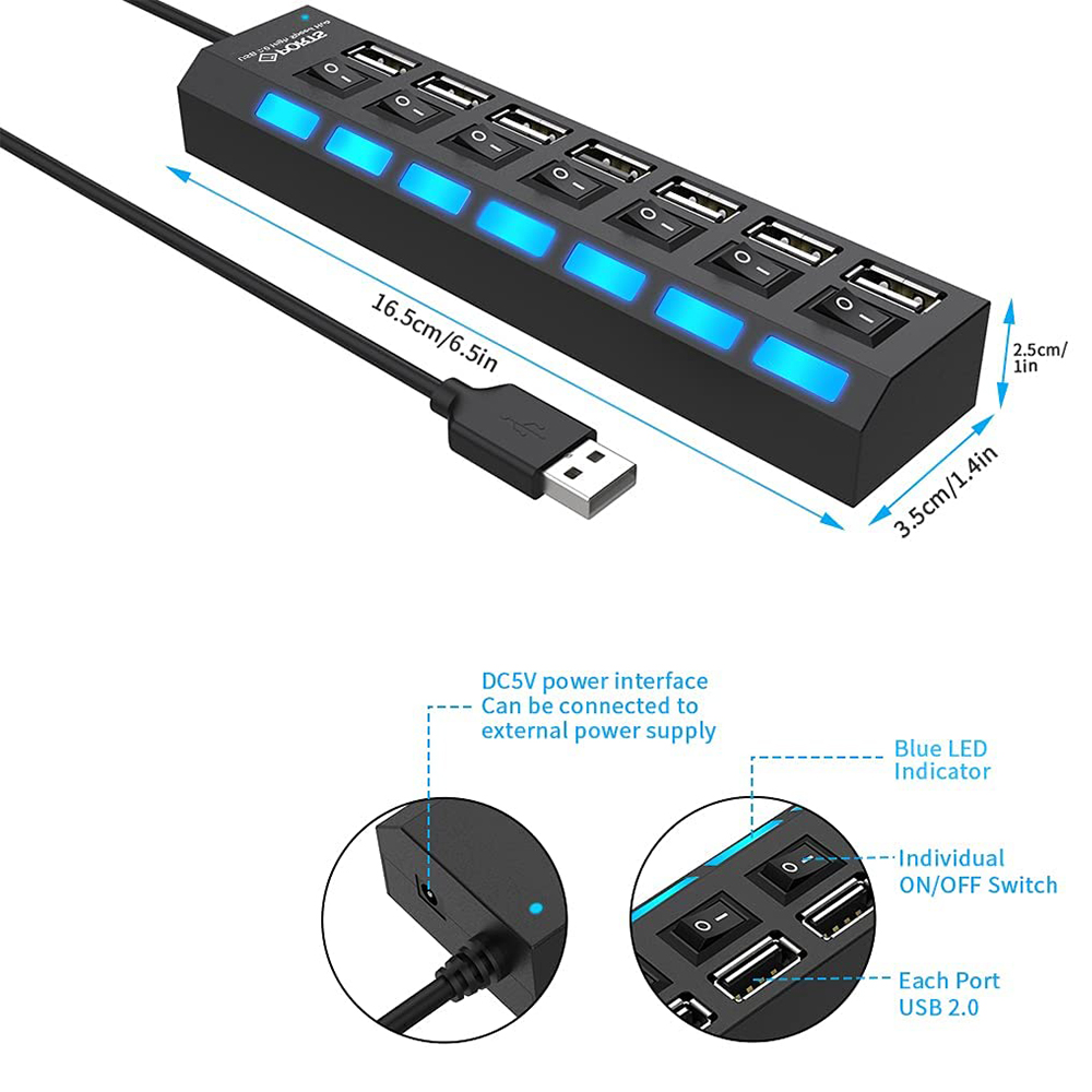 Hub 7 puertos USB 2.0 con interruptores individuales – SIPO