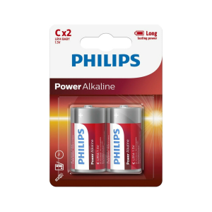 Pack 2 Pilas Alcalinas Philips Power 1.5V, C LR14 Baby