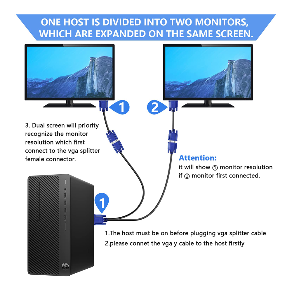 Cable divisor VGA de monitor dual Cable VGA Y Cable 1 macho a 2