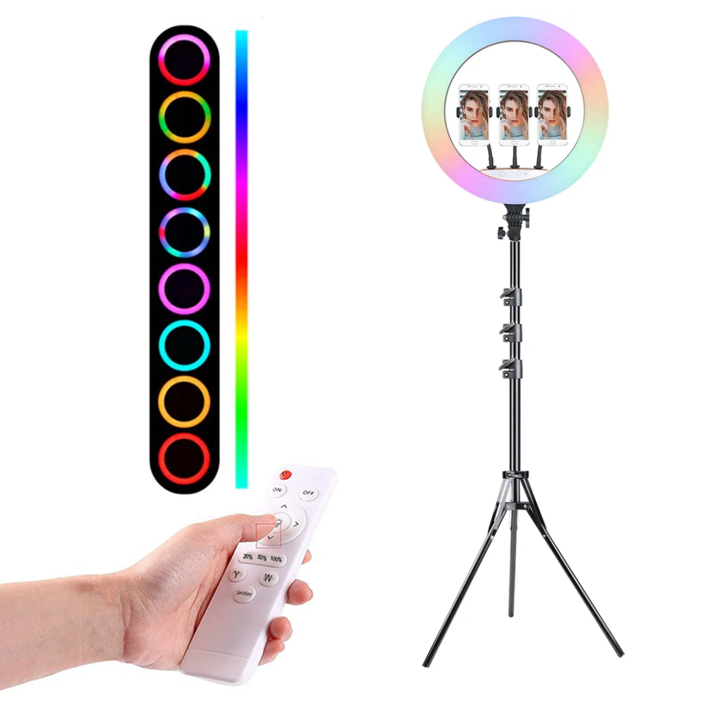 Aro Luz Led Multicolor Luz RGB, 45cm, incluye control, trípode y soportes