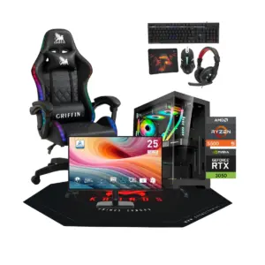 Combo Setup Gamer: PC Warrior 3050, Monitor, Silla gamer, Alfombra, y periférico