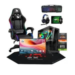 Combo Setup Gamer: PC Warrior 3050, Monitor, Silla gamer, Alfombra, y periférico