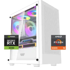 PC Gamer Warrior 3050 6GB White: Ryzen 5500, SSD M.2, RAM 16/32GB, RTX 3050 6GB